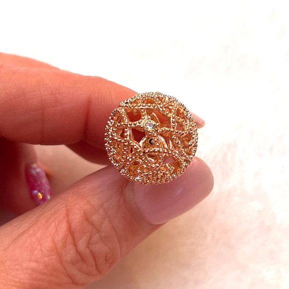 NIB Double sided Rose gold color Filigree ball studs/Front-Back Earrings - Picture 4 of 10